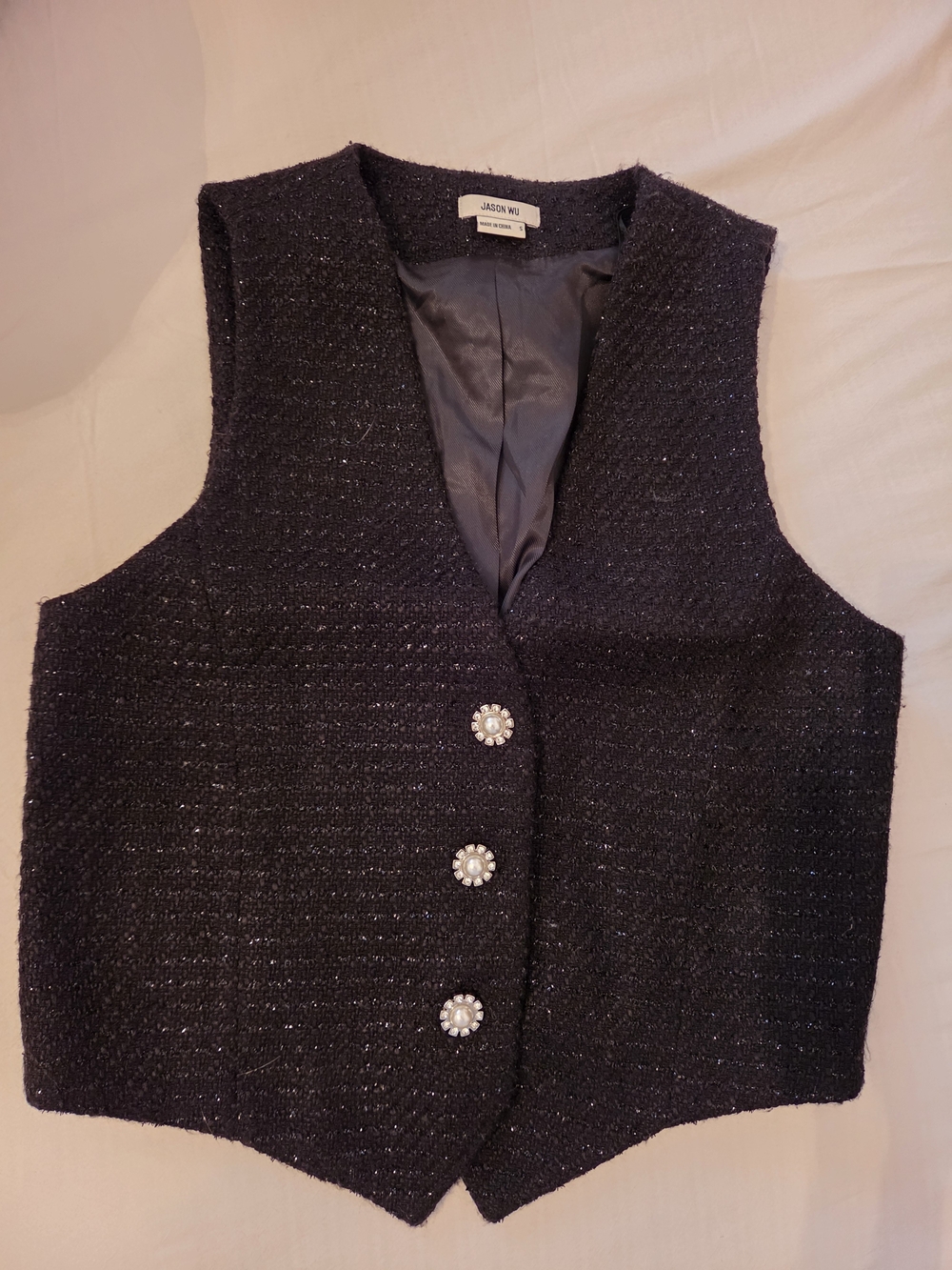 Jason Wu Black Tweed Vest with Decorative Buttons